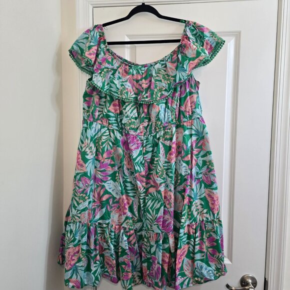 Terra & Sky Off The Shoulder Dress - Tropical Summer Orchid Bloom - Picture 5 of 9